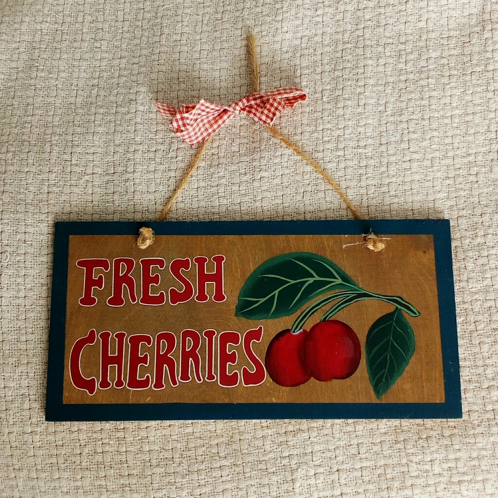 Fresh Cherries Wood Wall Hanging Kitchen Decor
